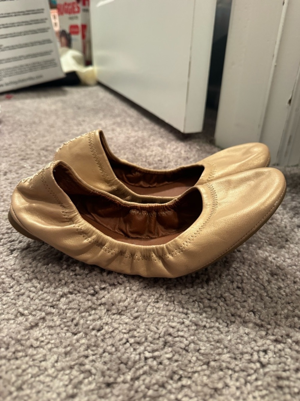 Lucky Brand Gold Leather Elastic Ballet Flats
